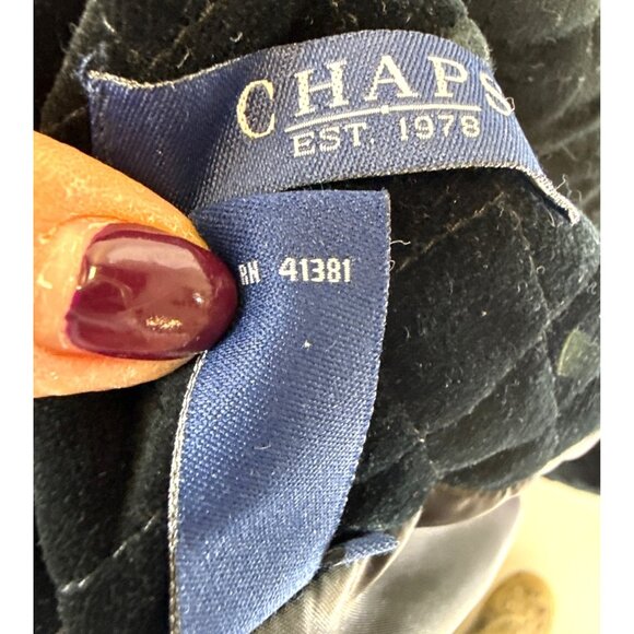 Chaps Jacket Black Velveteen Quilt Diamond Print Buttons Pockets Lined Size 3X - Picture 15 of 16